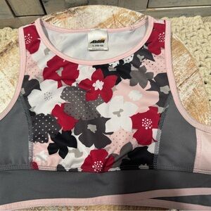 Avia Sports Bra Girls Size Large (10-12) Grey Pink Floral Wireless Pull Over